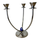 Art deco candlestick in stainless steel, 3 flames and blue stones, Spain, circa 1970s