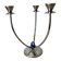 Art deco candlestick in stainless steel, 3 flames and blue stones, Spain, circa 1970s