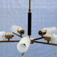 Vintage chandelier 5 lights, glass globes and golden metal mount