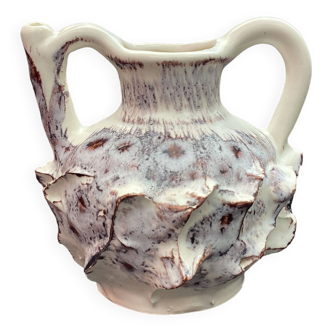 Seafoam ceramic pitcher vase, Vallauris, attributed to JAK