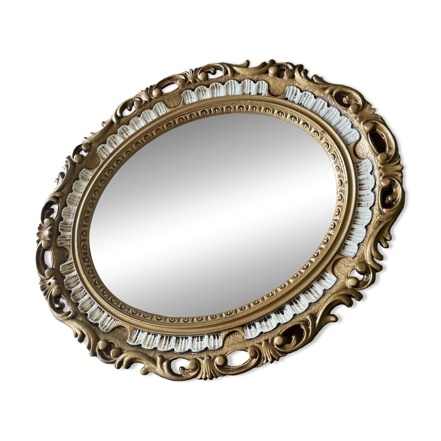 Kitsch 70s gold resin oval mirror