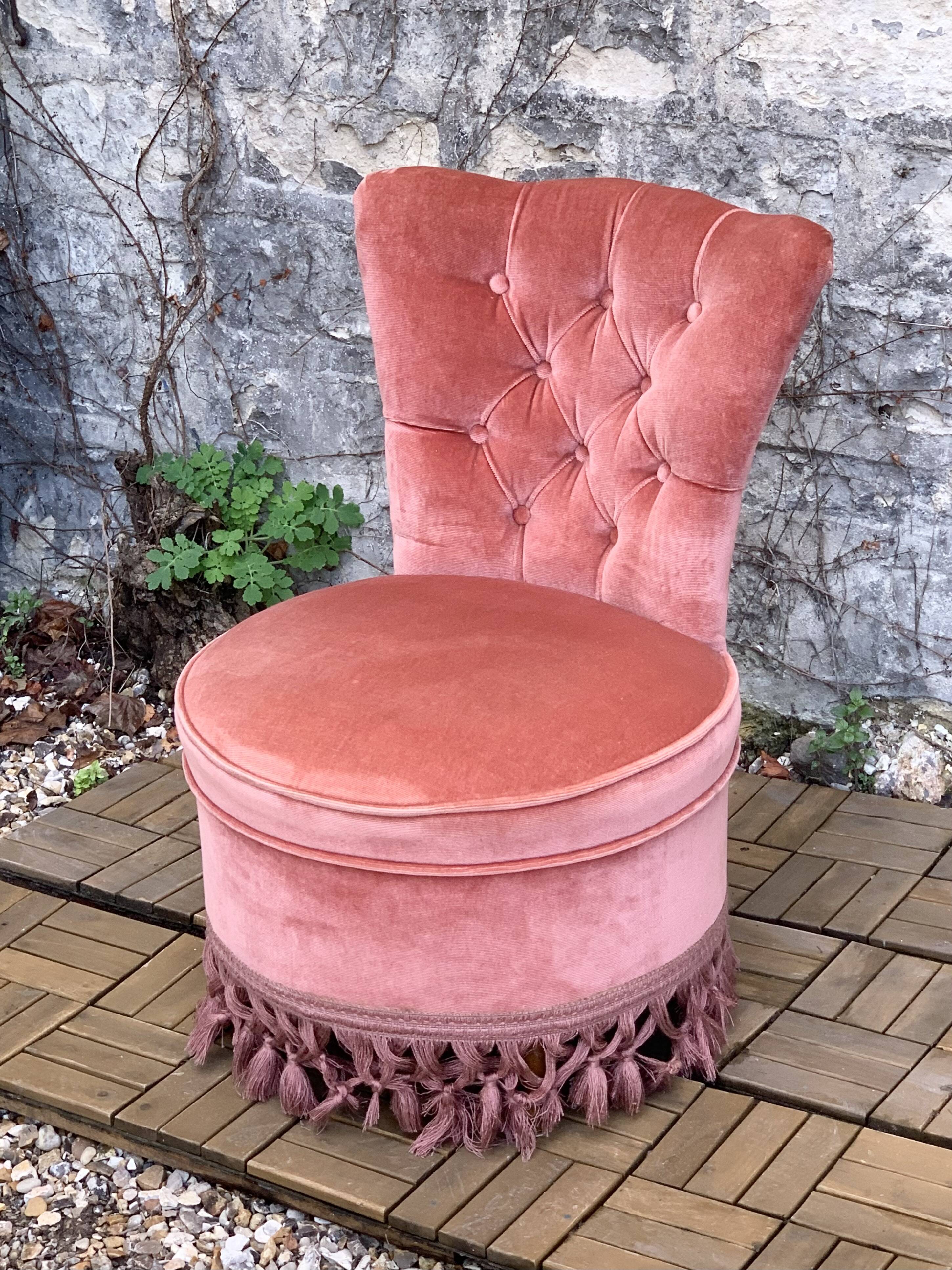 Pink velvet padded toad armchair 1970