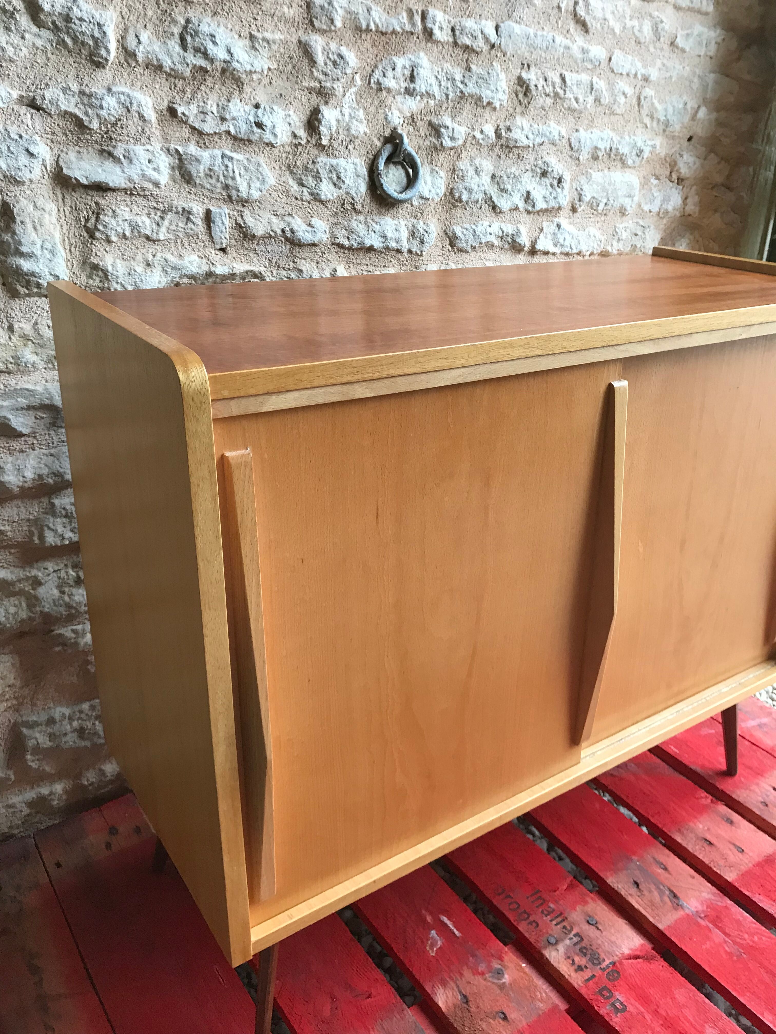 Vintage storage cabinet sliding doors feet compass