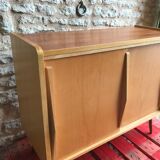 Vintage storage cabinet sliding doors feet compass