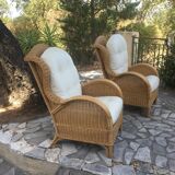 Paire de fauteuils rotin et bambou