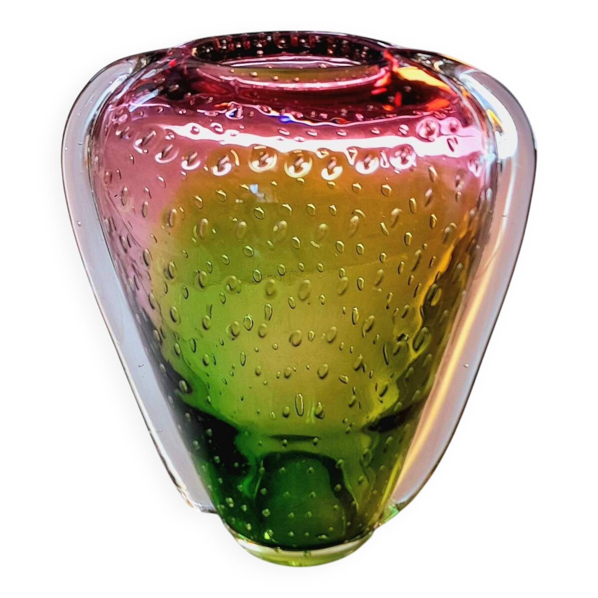 Bubble glass strawberry vase from Murano, 1960