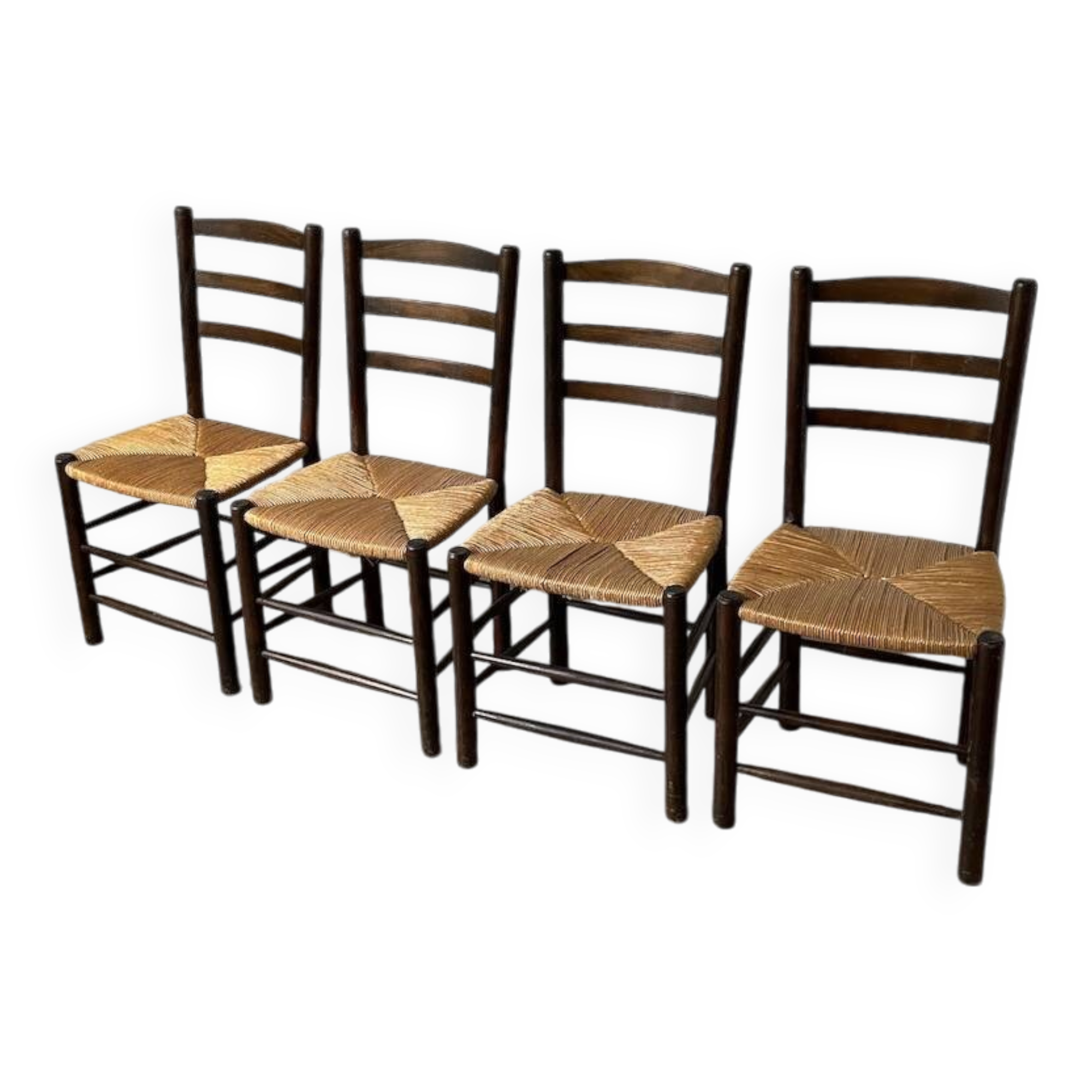 Set of 4 straw chairs from the 50s Dudouyt