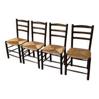 Set 4 chaises paillées années 50 dudouyt