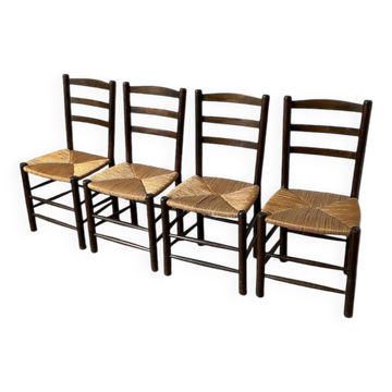 Set of 4 straw chairs from the 50s Dudouyt