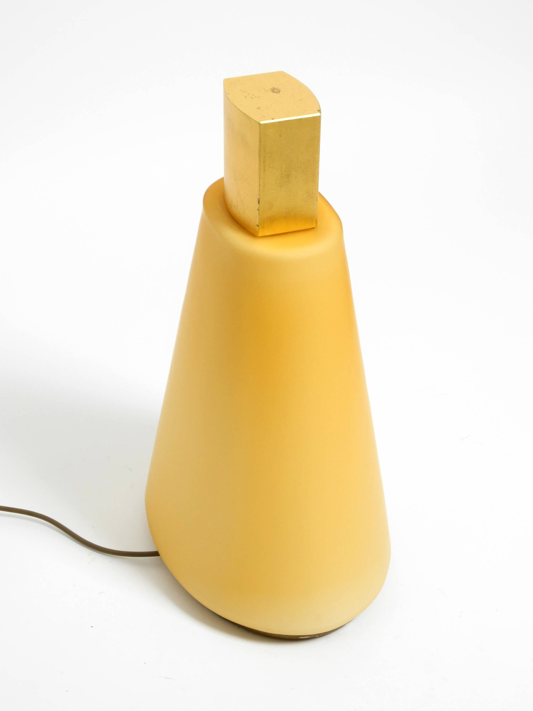 Large 1990s postmodern design floor or table lamp made of colored glass