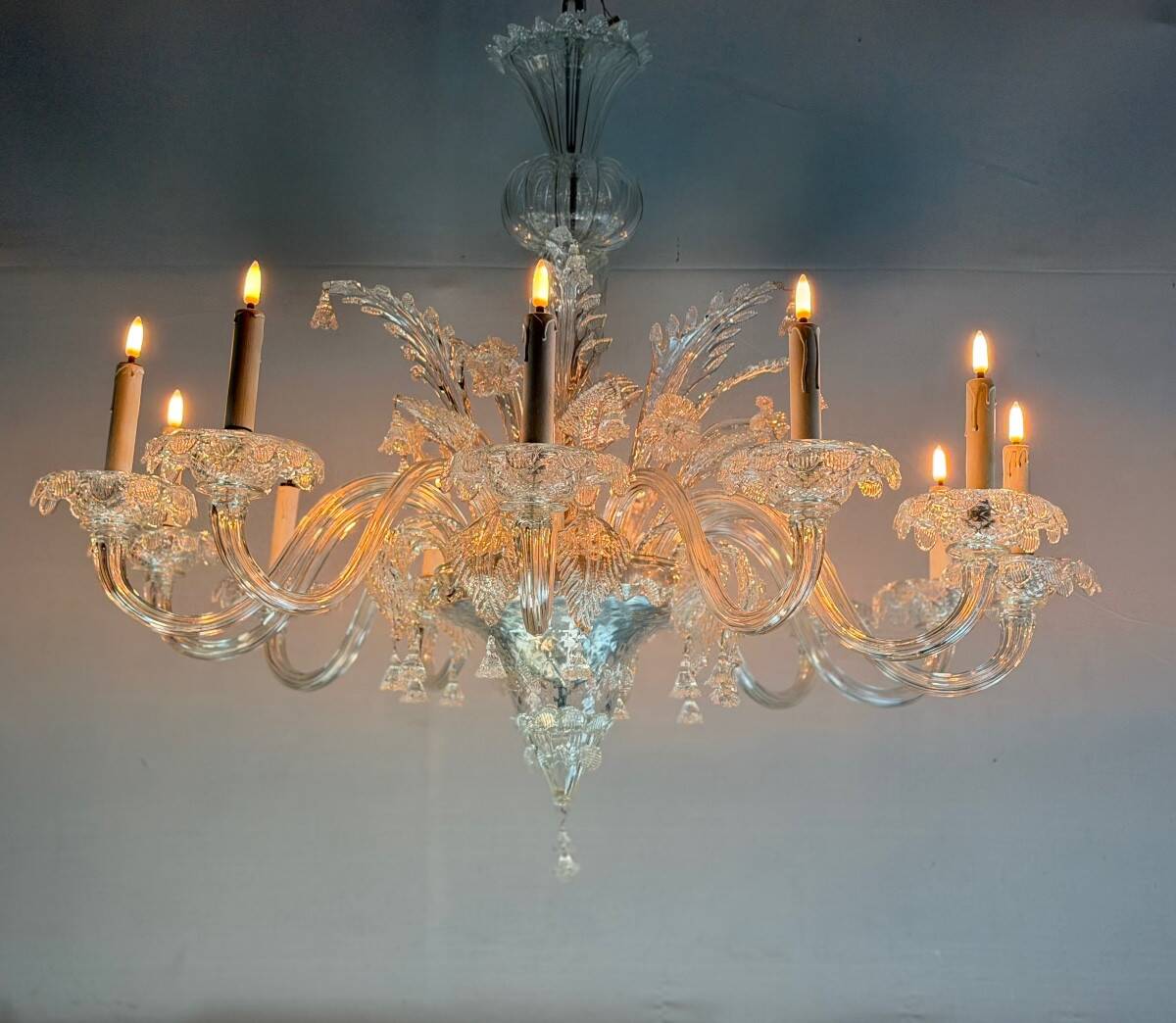 Venetian lustre in colourless Murano glass, 12 light arms, circa 1900