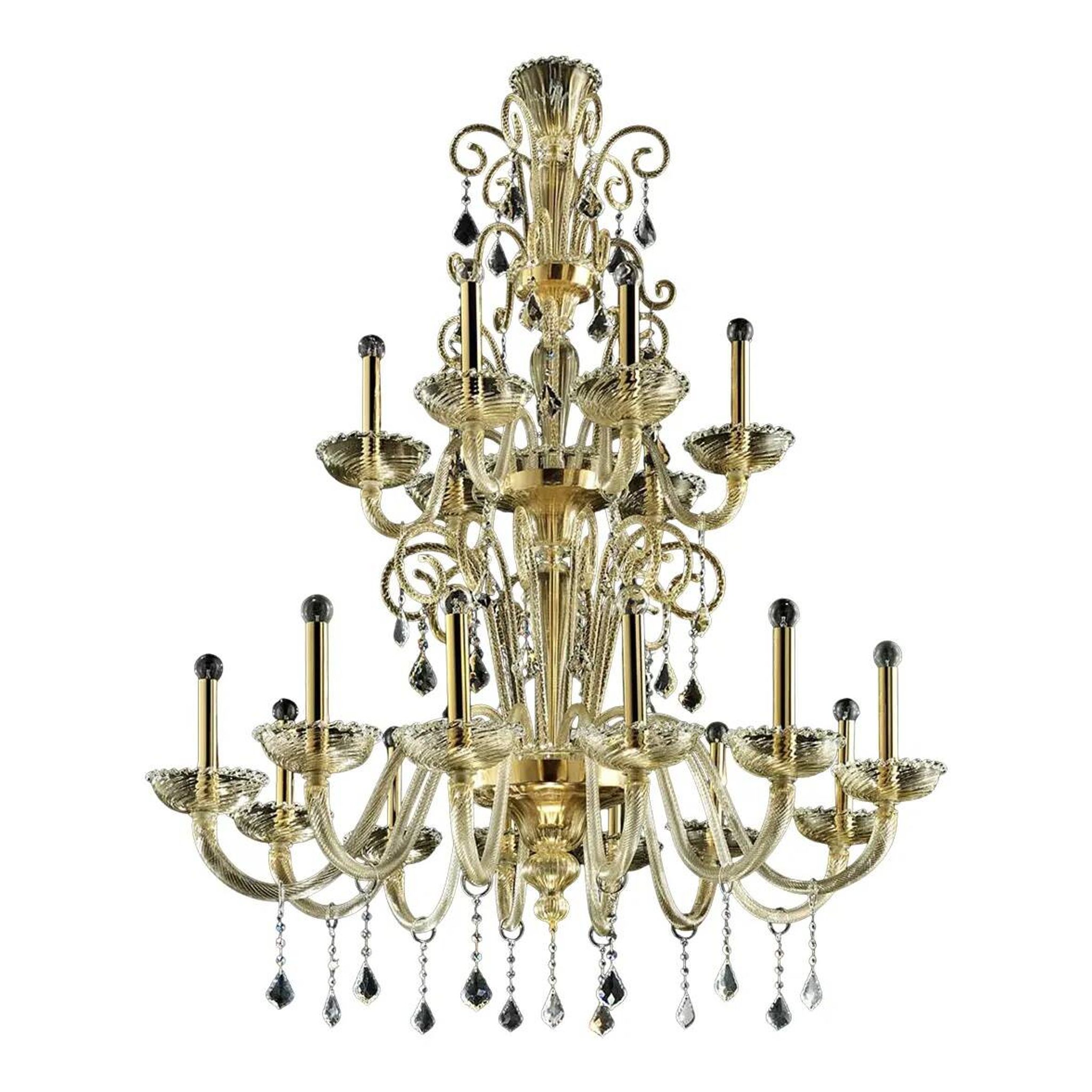 Chandelier vénitien en verre de Murano "Curls" en or impérial