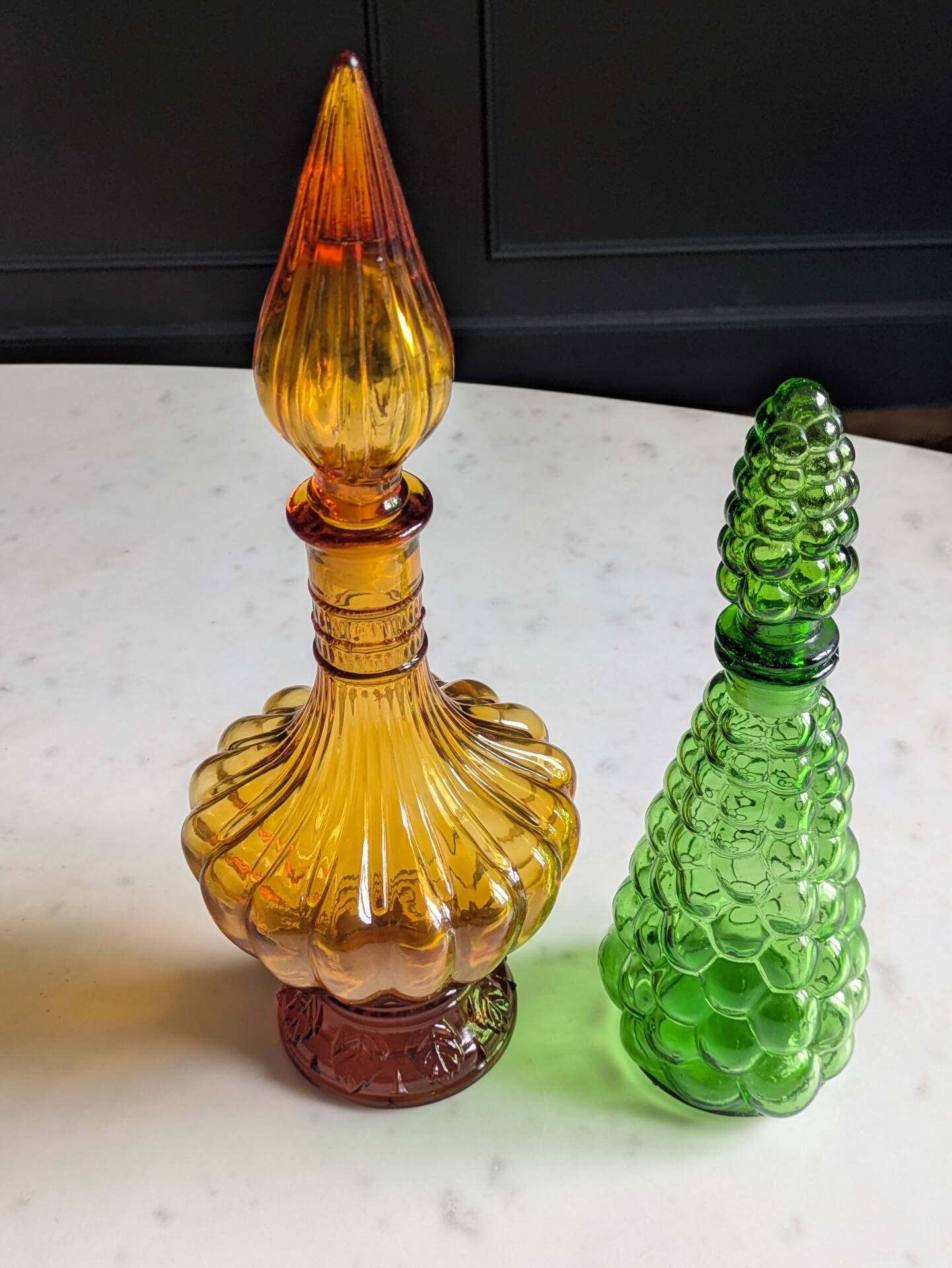 Pair of vintage Empoli style carafes from the 70s.