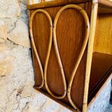Vintage rattan and bamboo wall shelf with glass door cabinet, 1960s