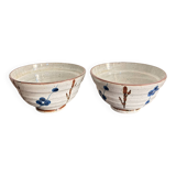Lot 2 Tea Bowls Rice Stoneware Glazed Chawan Plum Blossom Chinese Japanese