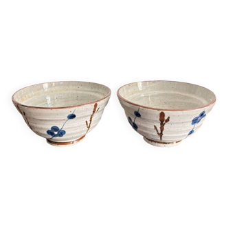 Lot 2 Tea Bowls Rice Stoneware Glazed Chawan Plum Blossom Chinese Japanese