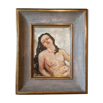Oil on cardboard "female nude in bust" signed