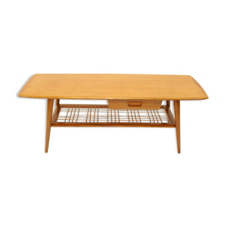 Coffee table Louis van Teeffelen bamboo mat & drawer 1950's