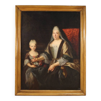 Grand portrait de dame avec un enfant du XVIIIe siècle