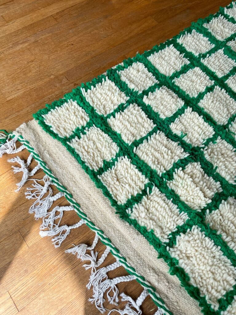 Berber carpet azilal checkerboard, inverted tiles green and cream