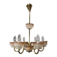 1960s Czech Mid-Century Brass and Železný Brod Frosted Glass Six-Arm Chandelier