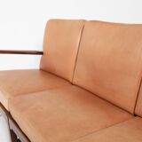 Mid-Century Danish Modern 3-seats sofa with cognac leather cushions