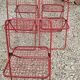 Set of 5 vintage red metal mesh folding chairs, Ted Net style.