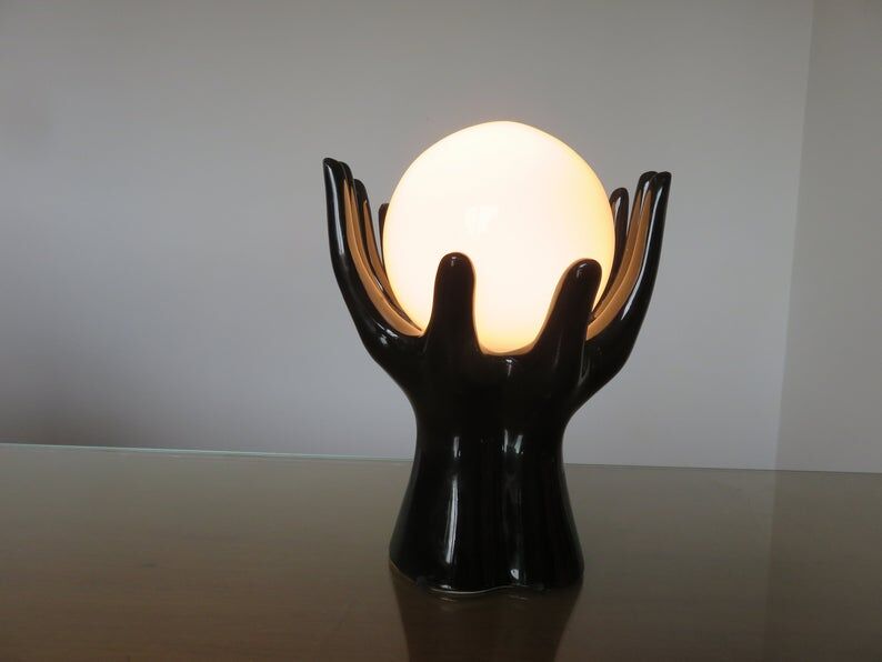 Black ceramic lamp in the shape of hands 70s