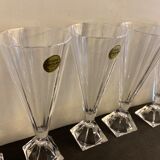6 champagne flutes Cristal d'Arques, model Pyramide in crystal, 1980