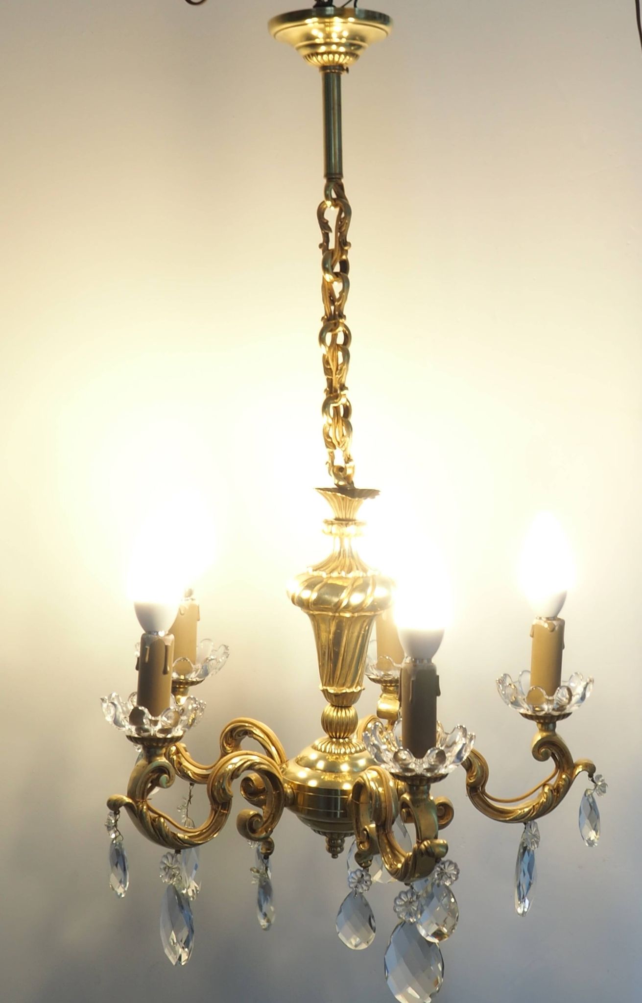 Solid bronze chandelier with crystal pendants and candle holders - Lucien GAU
