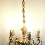 Solid bronze chandelier with crystal pendants and bobeches - Lucien GAU
