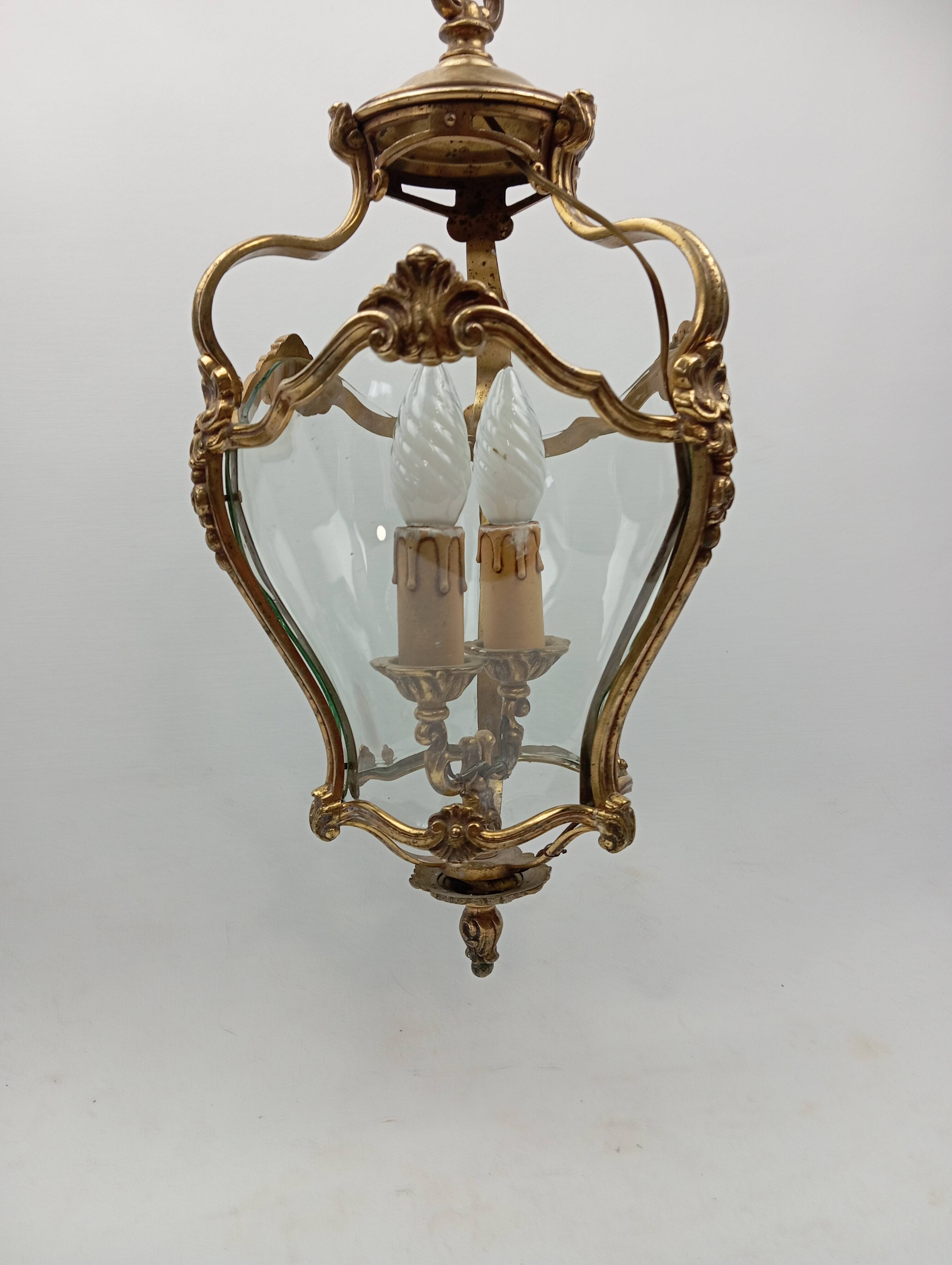 Lanterne bronze doré & verre galbé de style Louis XV / Rococo