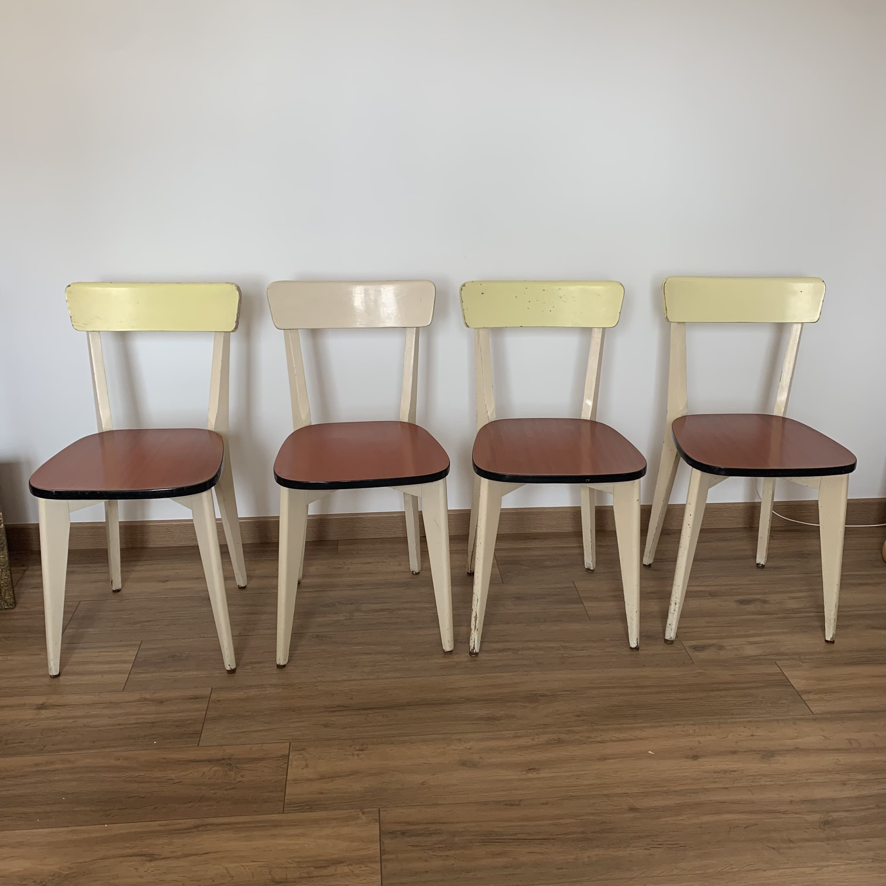 4 wooden chairs and formica kitchen