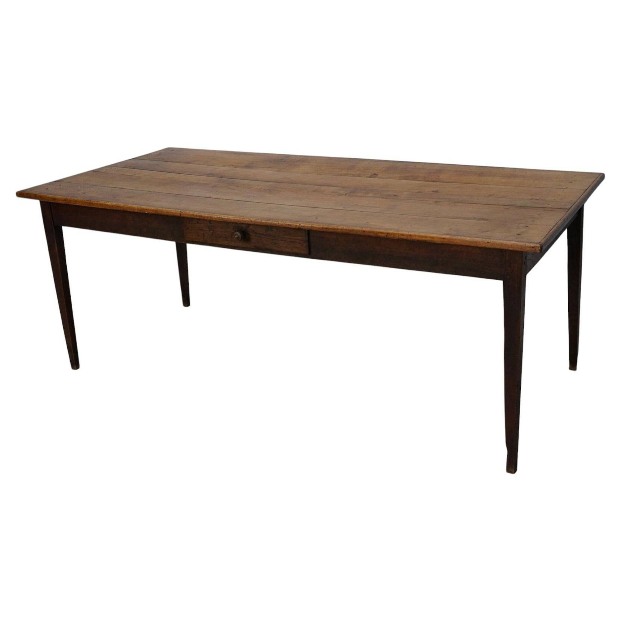 Table à manger en chêne de ferme rustique française du début du 20e siècle