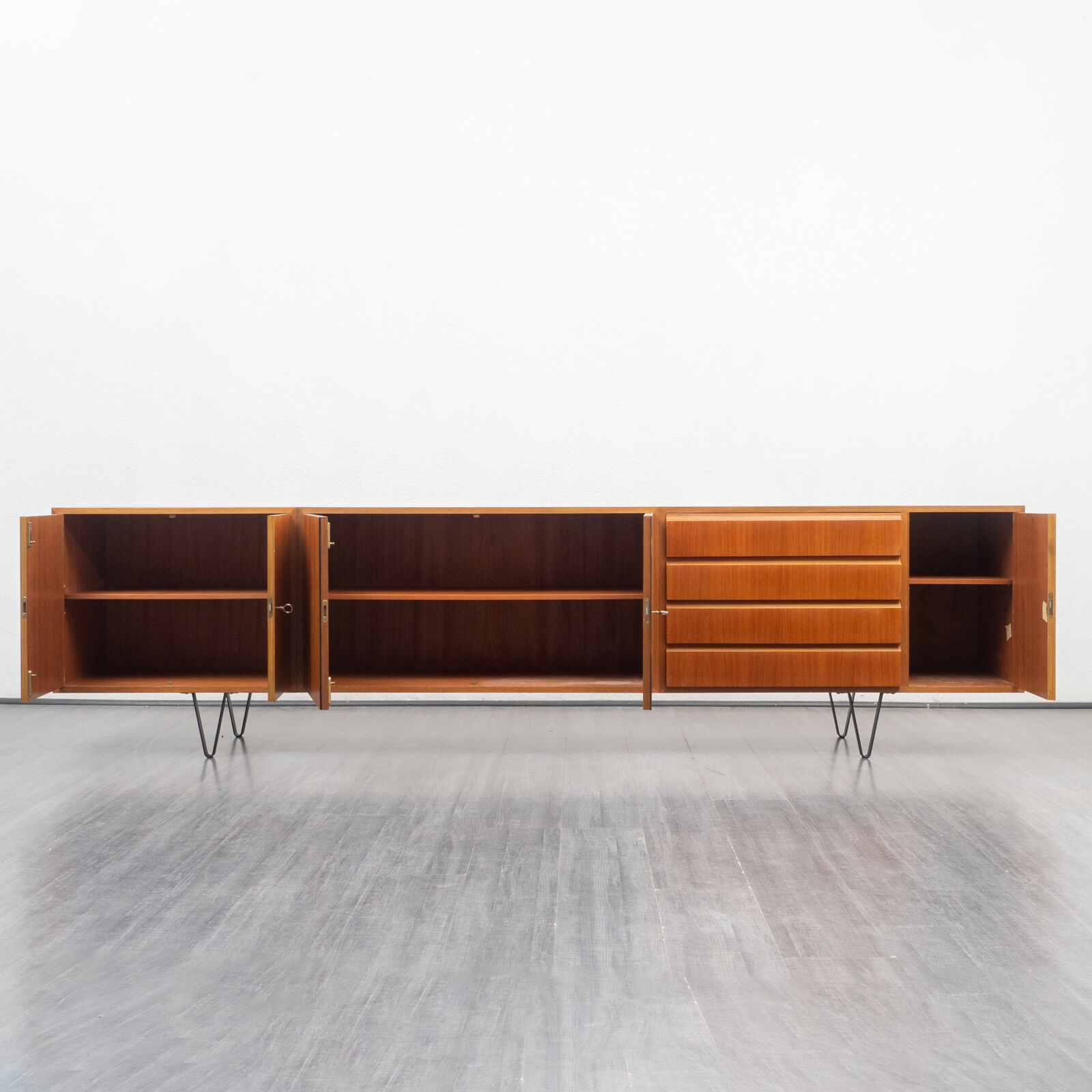 Very large enfilade, 60s, teak, restored, 293cm