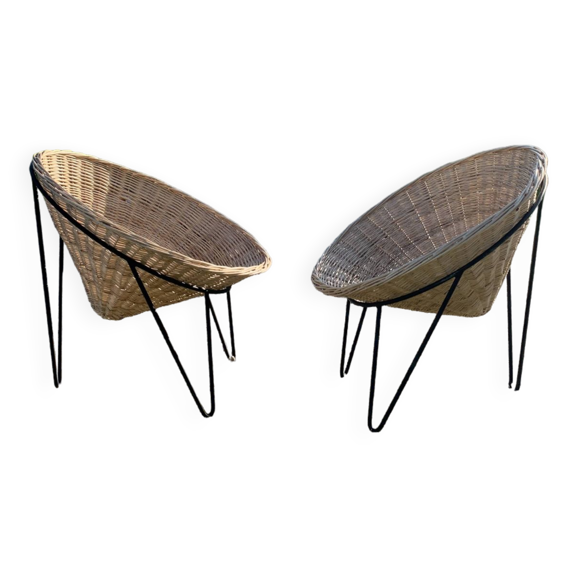 Pair of wicker basket armchairs