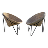 Pair of wicker basket armchairs