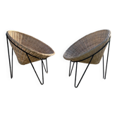 Pair of wicker basket armchairs
