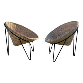 Pair of wicker basket armchairs