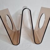 Magazine rack by Michel Dumas for Roche Bobois, smoked plexiglass, 1970s.