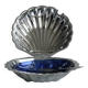 Beurrier coquillage ancien en métal argenté et verre bleu