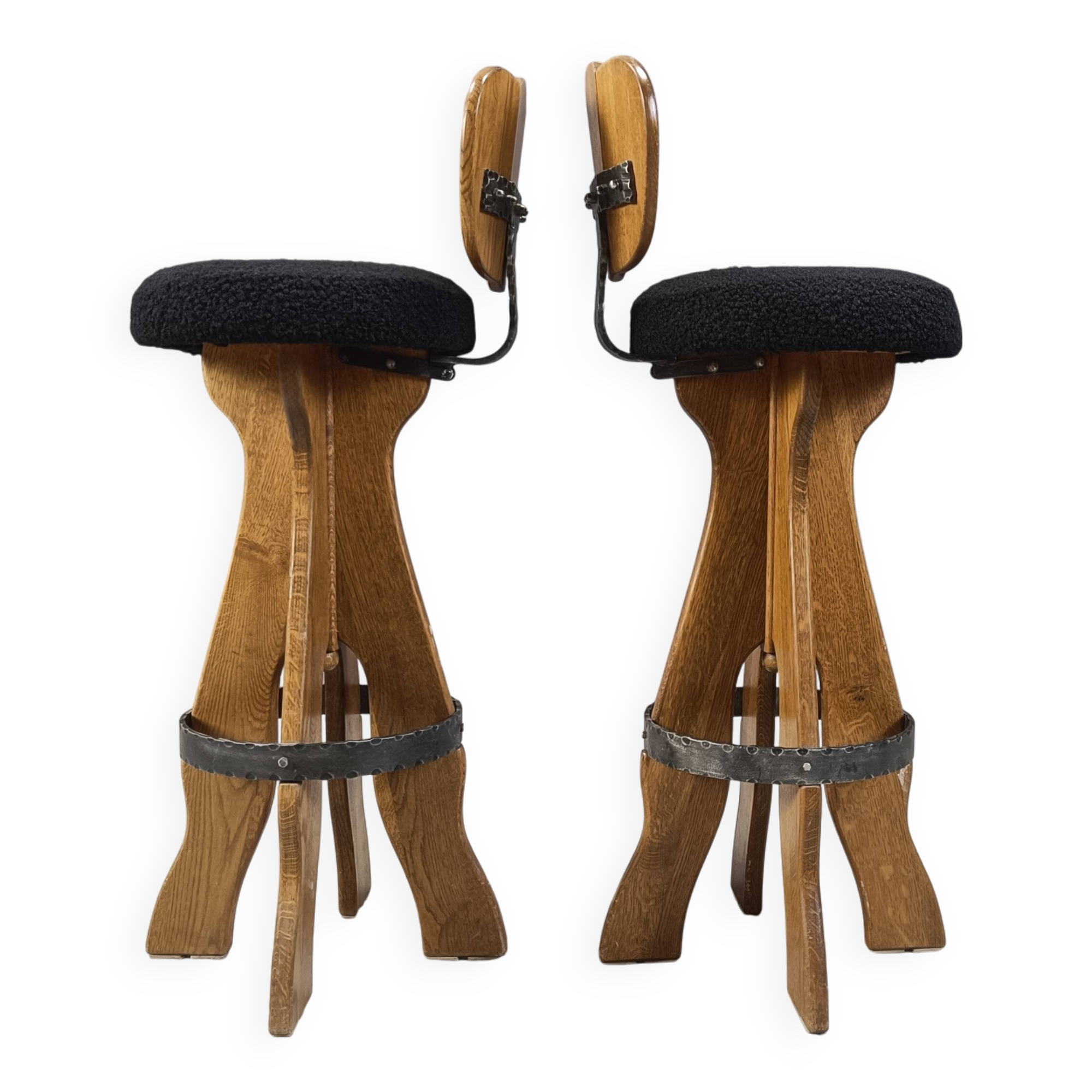 Set of 4 vintage brutalist bar stools, 1960s