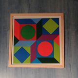 Tableau Vintage Art Optique - Victor Vasarely - Wooden Frame 30x30cm