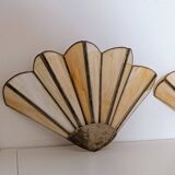 Set of 2 vintage shell or fan wall lights in glass paste and aged gold metal