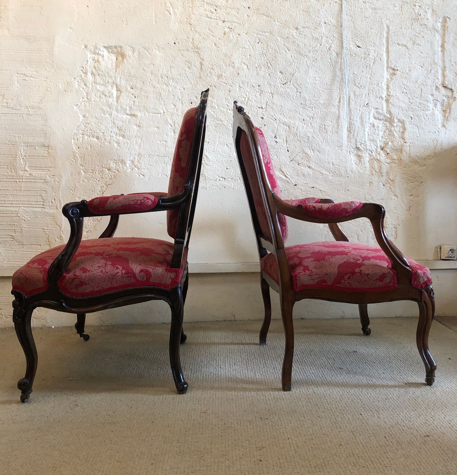False pair of Louis XV style armchairs, nineteenth century