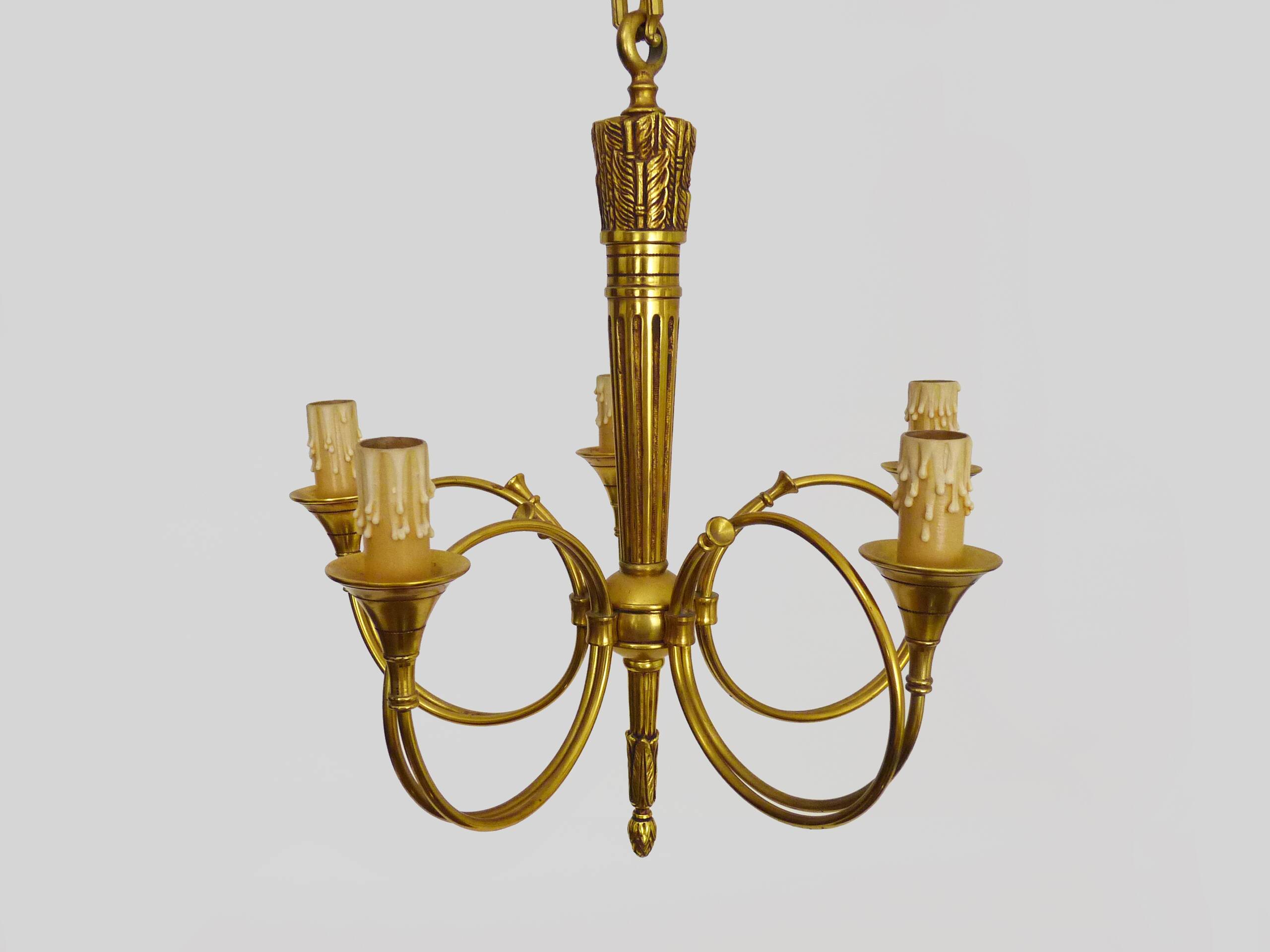 Chandelier Aux Trompes de Chasses in bronze 5 lights Louis XVI-Directoire style