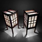 Pair of japanese antique shoji floor lamps (障子ランプ), taishō-era [大正]