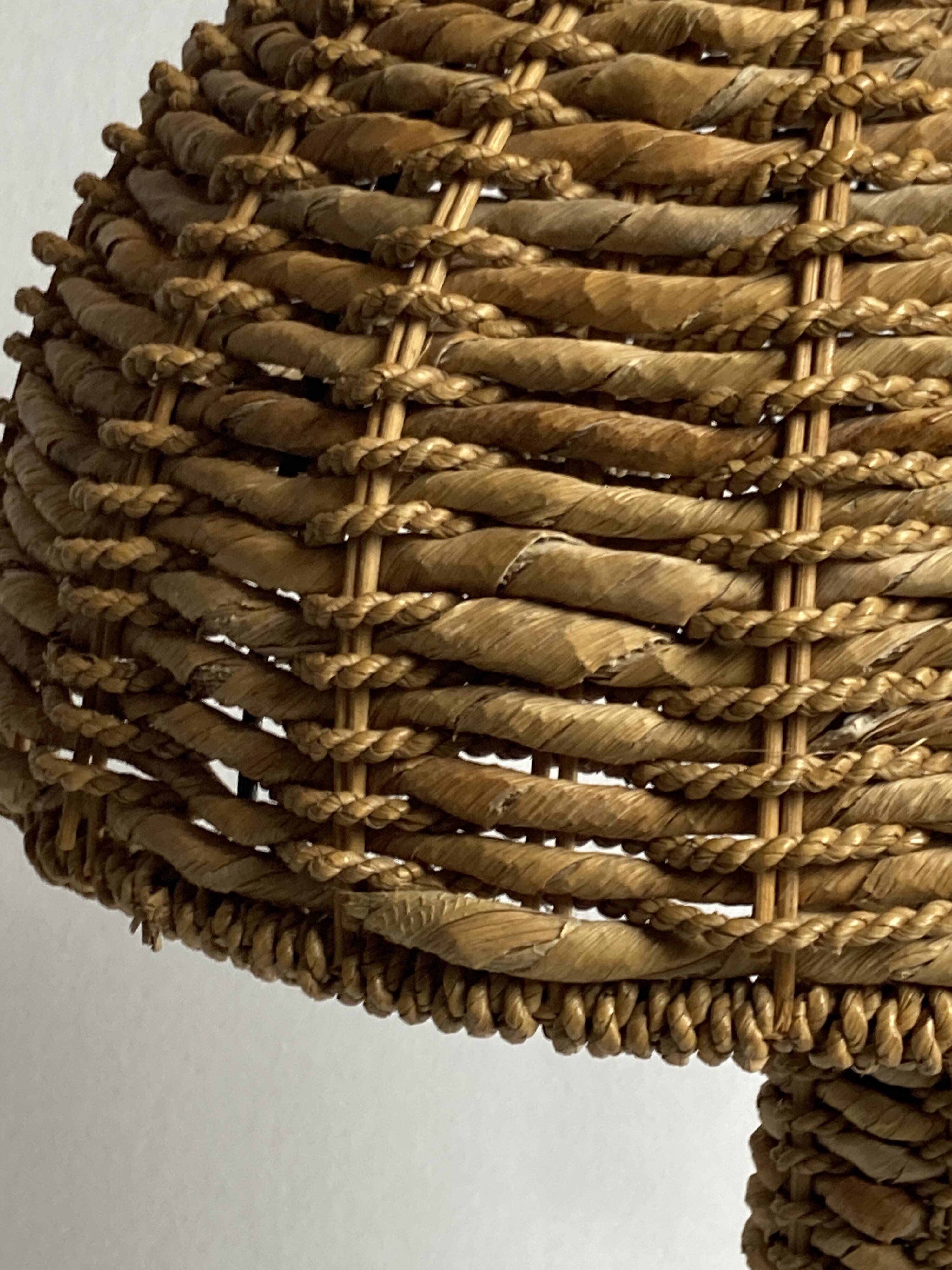 Rattan woven banana leaf mushroom floor lamp, 1960s