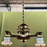 Art Deco chandelier decorated with solid bronze figures