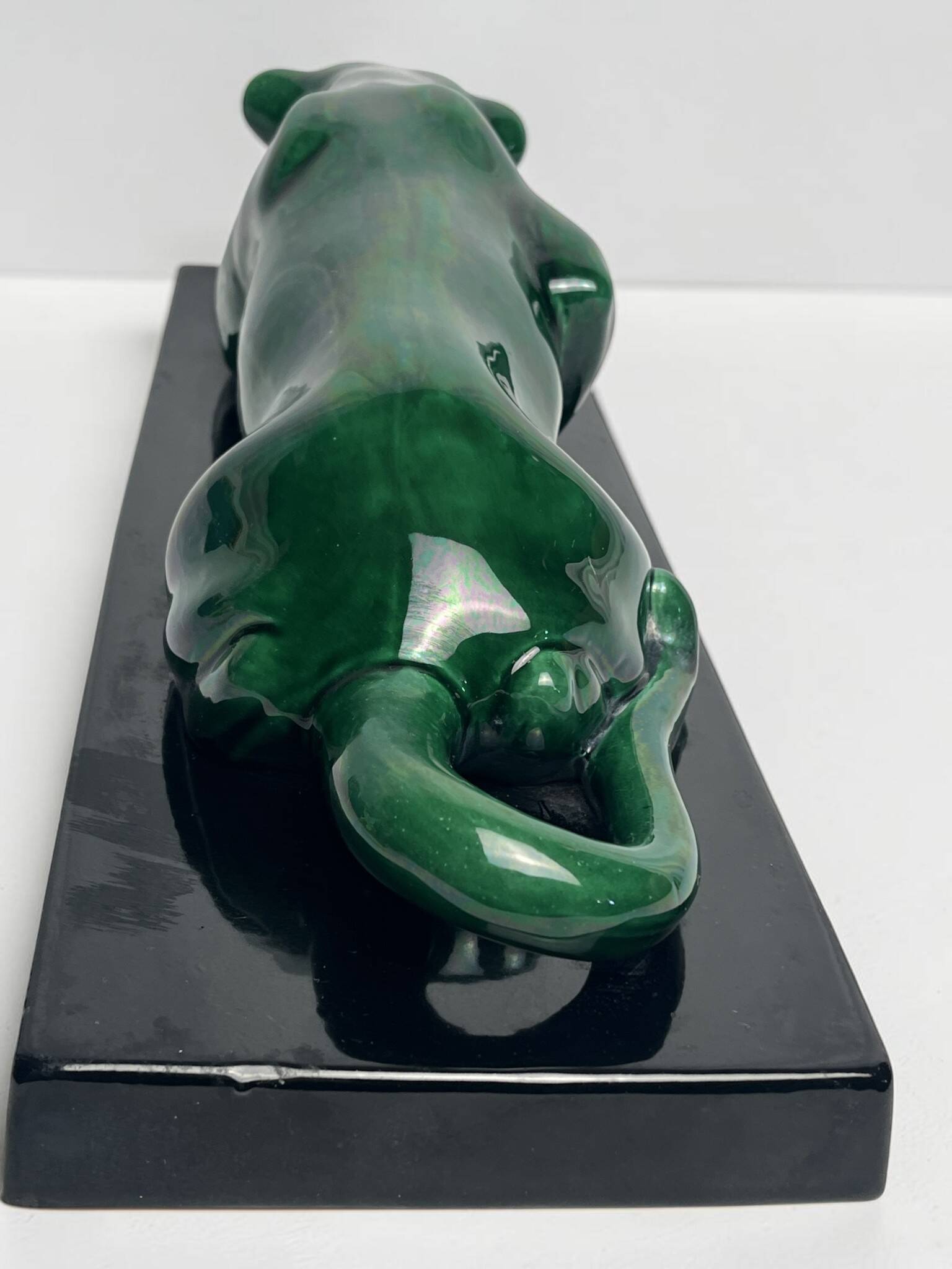 Art Deco, green ceramic panther sculpture circa 1930.